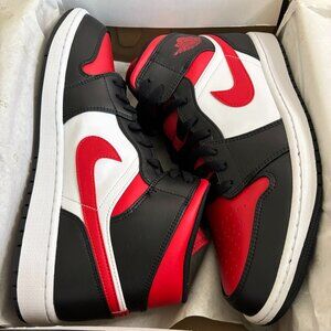 Nike Air Jordan 1 Mid Bred Toe Red Black Men's Sneakers 554724-079 Size 13
